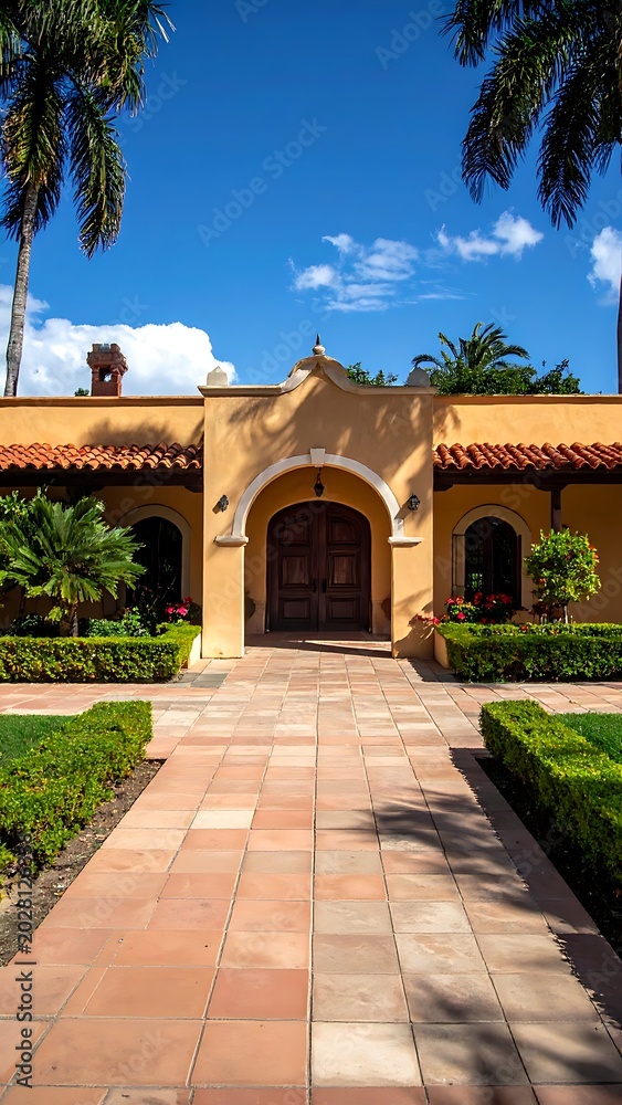 Fototapeta premium Luxury Spanish Style Home Exterior Architecture.
