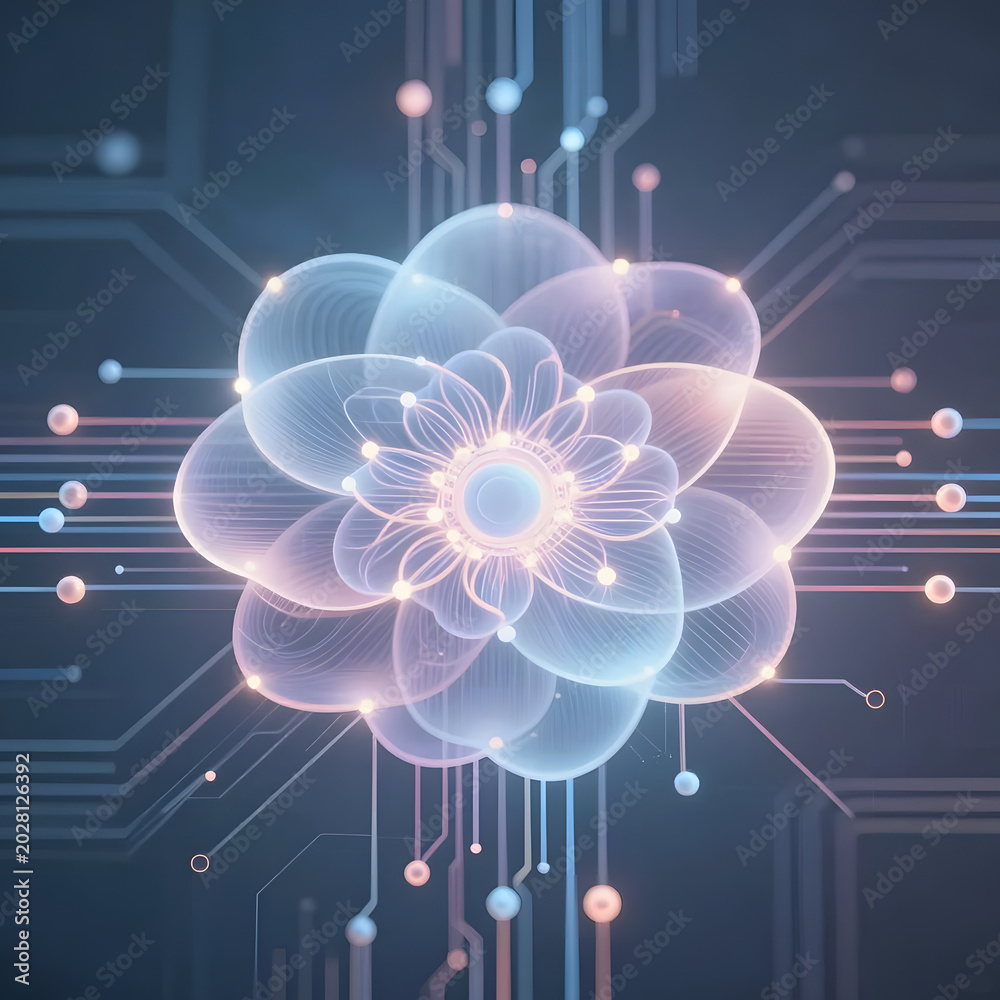 Obraz premium Futuristic Digital Flower Technology Background Illustration