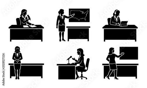 Foto Woman Presenter Silhouettes: News, Business, Education