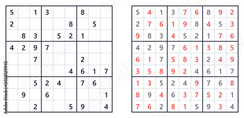 Sudoku Puzzle 9x9 Grid Black White Vector Partially Filled Logic Game Worksheet