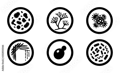 Foto Microbiology Icons: Bacteria, Fungi, Viruses, Yeast
