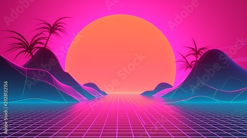 Retro vaporwave aesthetic background with neon synthwave gradients