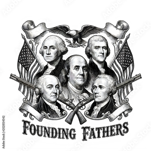 Founding Fathers Vintage American Patriotic Illustration Artwork