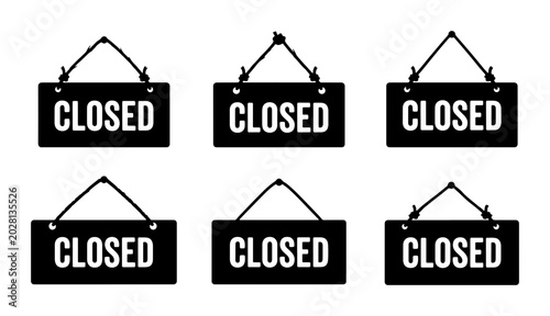 Photos Six Black Closed Signs, Business Closure Vector Icons, Retail Store Door Hangers