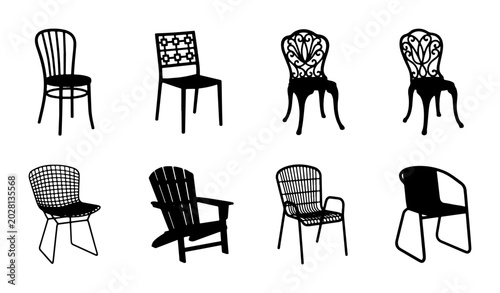 Tableau sur toile Diverse Chair Silhouettes Collection: Modern, Classic, Outdoor Furniture Icons