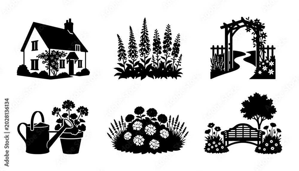 Naklejka premium Garden Elements Silhouette Collection