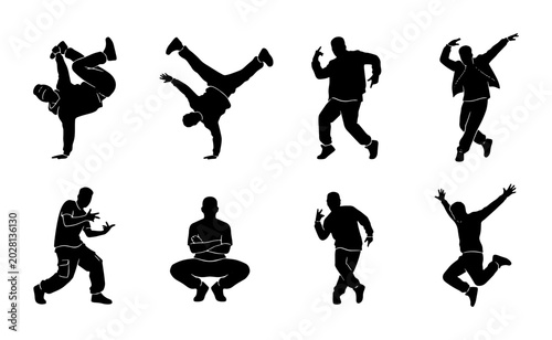 Cuadro en lienzo Dynamic Breakdance Silhouettes, Hip Hop Dancers Poses, Urban Street Dance Figure