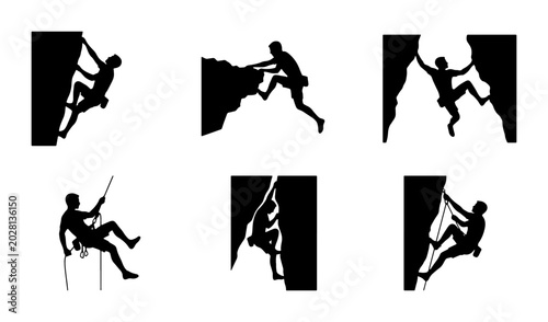 Foto Rock Climbing Silhouettes: Extreme Sports, Mountain Adventure, Outdoor Activity,