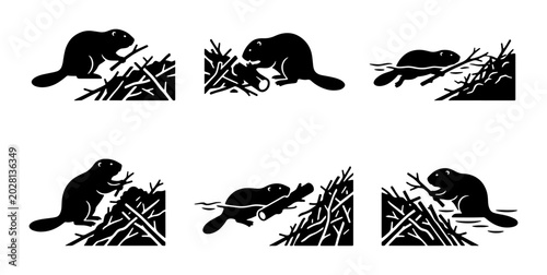 Obraz na płótnie Beaver Building Dam Sequence Icons