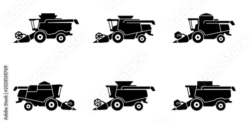 Foto Combine Harvester Icons, Agricultural Machinery Set, Farm Equipment Vector Graph