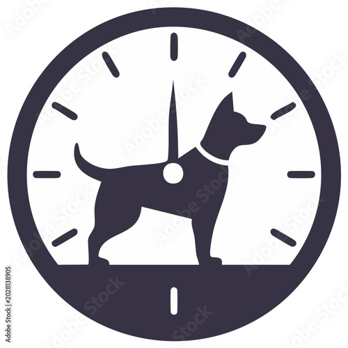 Dog Clock Time Icon, Watch with Paw, Animal Care Timer Silhouette Vector