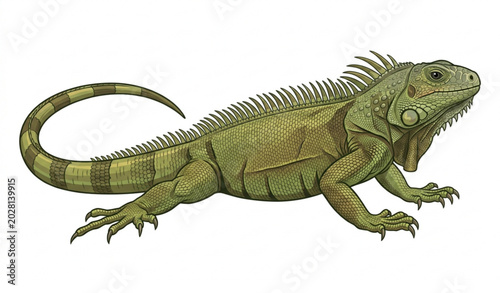 Fotografi Realistic iguana animal side view vector illustration isolated on white backgrou