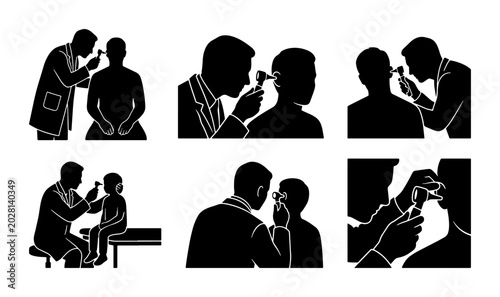 Фотография Medical Examination Icons, Otoscope Doctor Checkup, Healthcare Diagnostics, Vect