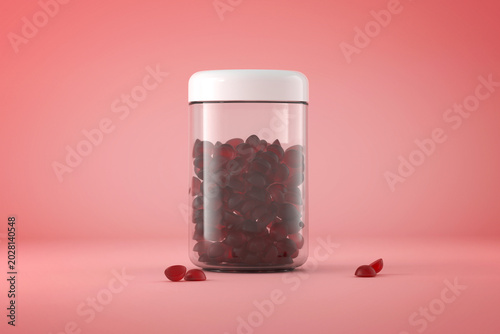Plastic jar Bottle with gummies Mockup 3d rendering 