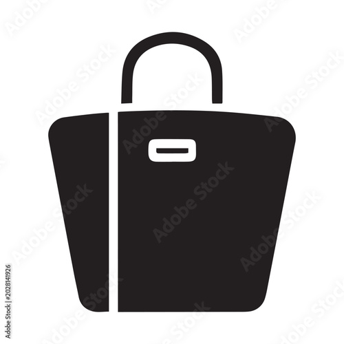 Black bag icon with handle and white accent isolated on white background