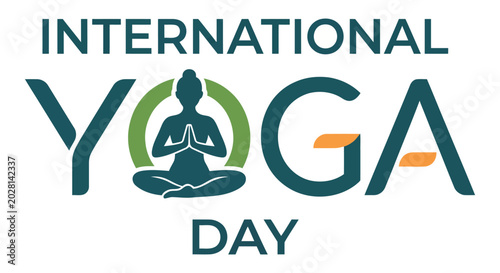 international yoga day logo with meditating figure teal and green