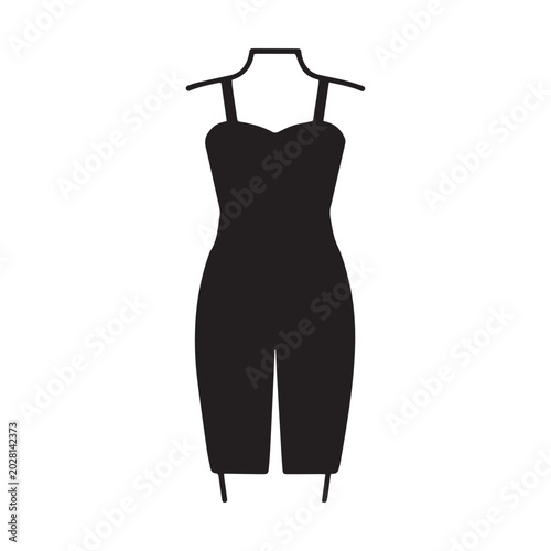 Black strapless jumpsuit on hanger isolated on white background