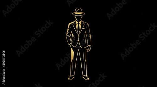 A mysterious figure in a suit and hat stands alone in darkness.