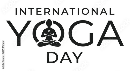 international yoga day logo with silhouette black on white