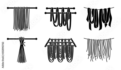 Bild auf Leinwand Drying Pasta Vector Icons Set, Handmade Noodles Collection, Italian Food Prepara