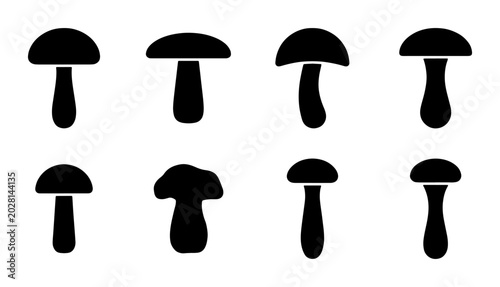 Schilderij op canvas Mushroom Icons Set, Forest Fungi Silhouettes, Edible Wild Plants, Vector Graphic