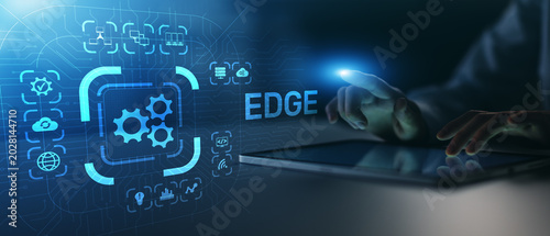 Tableau sur toile Edge Computing and Data Processing Technologies Illustrated on Digital Interface