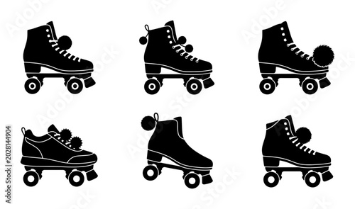 Foto Retro Roller Skates, Vintage Quad Skates, Classic Skate Shoes, Black Silhouette