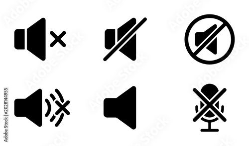 Bild auf Leinwand Mute Sound Icons, Volume Control Symbols, Audio Off Sign, Muted Microphone Vecto