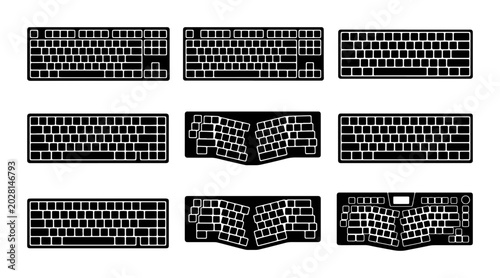 Tableau sur toile Ergonomic Keyboard Collection, Computer Input Devices, Typing Technology Icons,