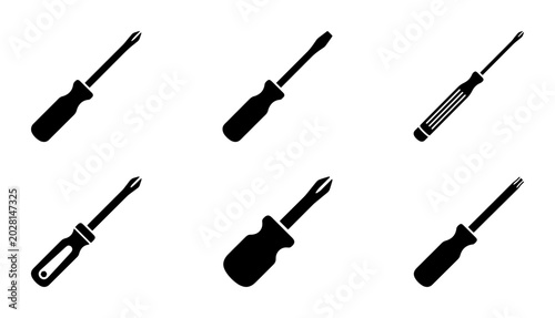 Cuadro en lienzo Screwdriver Icons Set, Hand Tool Vector Graphics, Repair and DIY Equipment Colle