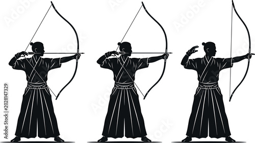 Photos Traditional Japanese Kyudo Archery Silhouette Vector Collection Featuring Archer