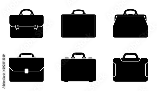 Fotografia Collection of Black Briefcases Silhouette Icons