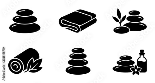 Photography Spa Stones, Towel, and Oil Icons