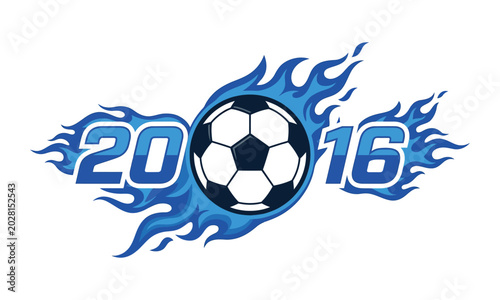 2016 soccer ball graphic with blue flames