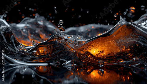 Frozen Liquid Fire Sculptures with Glowing Amber Cores in Black Glass