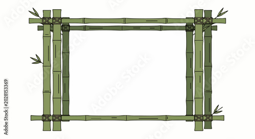 A rectangular frame crafted from green bamboo stalks, bound at corners