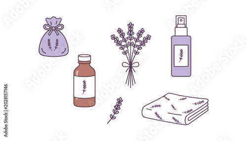 Lavender, spa, wellness icons, vector set, purple, aromatherapy, relaxation