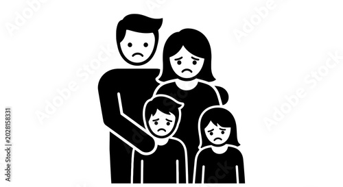 Schilderij op canvas Sad family with two children standing.