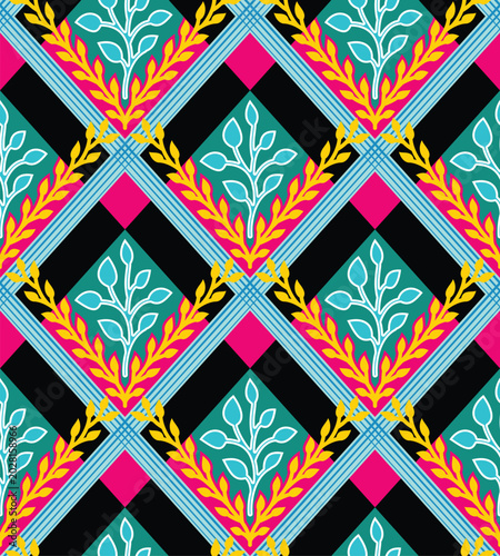 Seamless Geometric Pattern with Floral Motifs