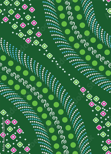 PrintGreen Bandhani Pattern with Dots and Squares