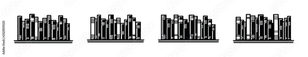 Obraz premium Stylized black and white illustration of a row of books on a shelf