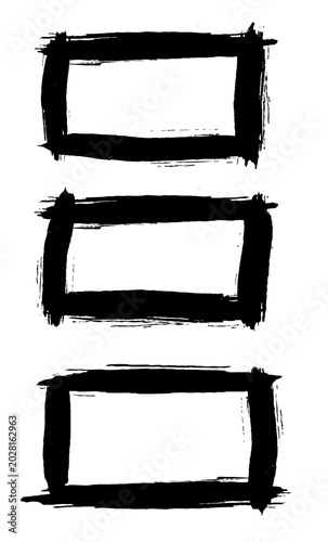 Three vertical rectangular frames in bold black brushstrokes