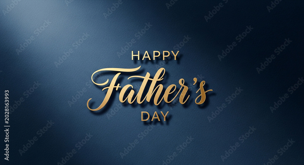 Obraz premium Golden calligraphy on a dark blue textured background wishes a Happy Father's Day, symbolizing celebration and appreciation for fathers