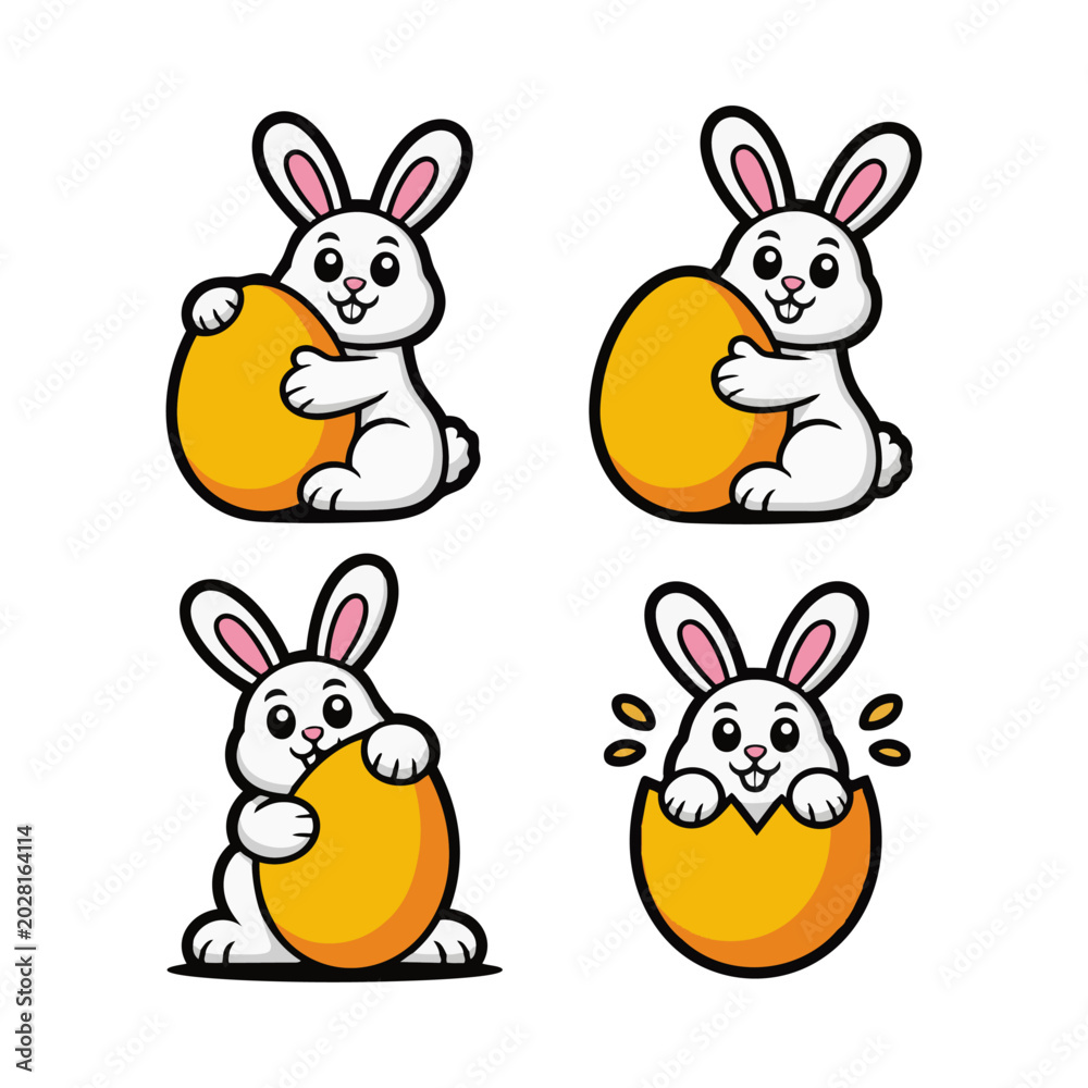 Fototapeta premium Set of Easter Bunny Characters | Cute Easter Rabbits Collection with Spring Holiday Elements