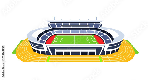 Photos Modern Football Stadium with Running Track, Soccer Field, and Grandstands