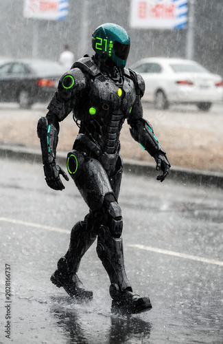 A common sight in the city: advanced AI robots mingling with the public