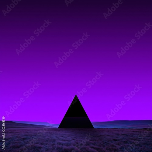 Mysterious Pyramid Under a Purple Sky in a Vast Landscape During Twilight
