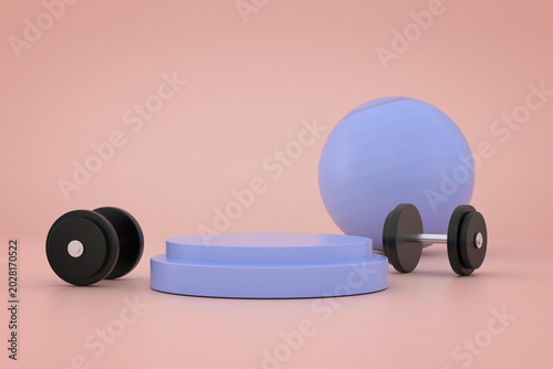 Cuadro en lienzo Sport equipment background for stage on pink background trendy 3d render