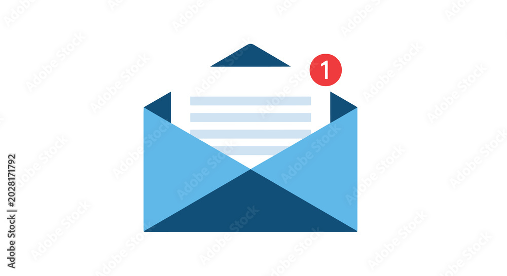 Foto email envelope icon with notification flat vector illustration