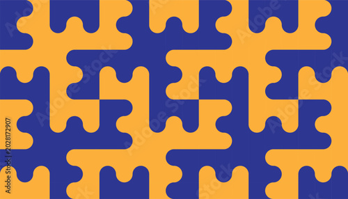 Tableau sur toile Modern geometric seamless pattern with rounded interlocking puzzle shapes